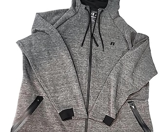 Russell Hoodie Fusion Knit Gray Windbreaker Jacket Large/XL 42-44 Actual 50