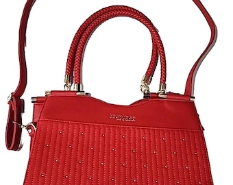Bebe Los Angeles Red Bag Gold Studded Shoulder Crossbody Braided Handles