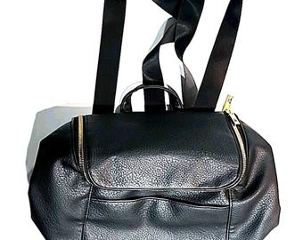 London Fog New Black Faux Pebbled Leather Convertible Backpack Bag
