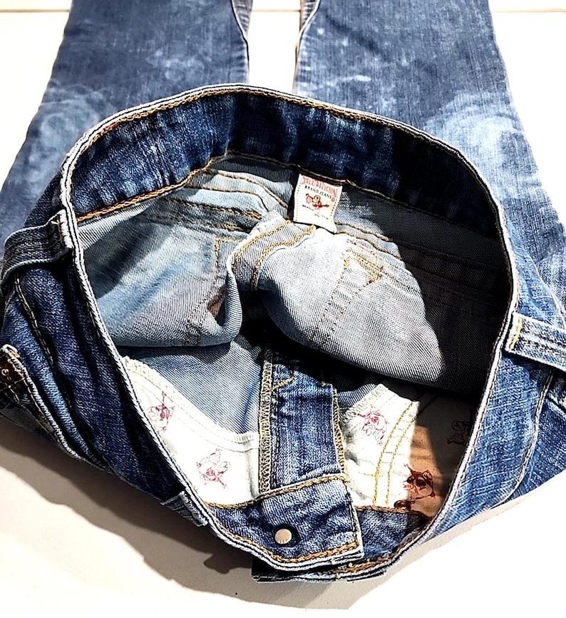 True Religion Joey Jeans Blue Distressed Flap Pocket Bell Bottom 30Wx34L image 10