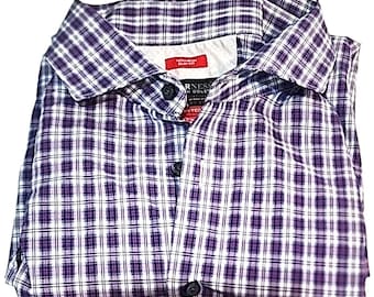 Kenneth Cole Awearness Purple Checkered Slim Fit Non Iron Shirt 17.5 32/33