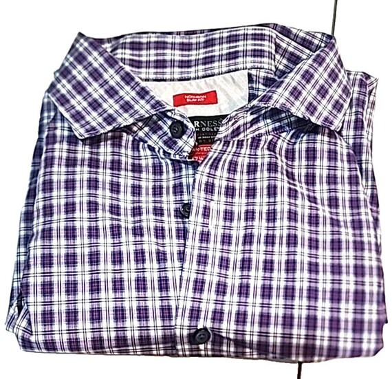 Kenneth Cole Awearness Purple Checkered Slim Fit Non Iron Shirt 17.5 32/33