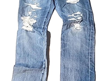 Levi’s 501 150th Anniversary Edition Distressed Blue Jeans Mens 28x32 Button Fly