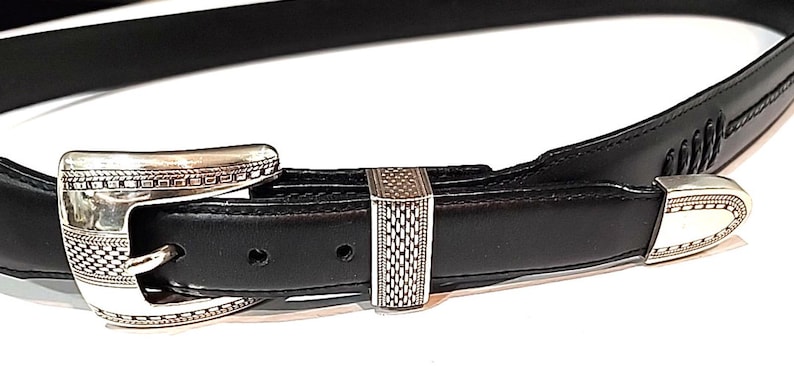 Brighton Vintage Onyx x5203 Black Braided Leather Belt Size 46 Buckle 1993 image 2