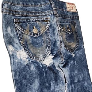 True Religion Joey Jeans Blue Distressed Flap Pocket Bell Bottom 30Wx34L image 7