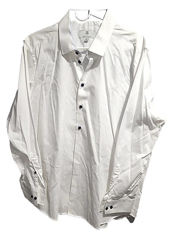 Christian Lacroix Dress Shirt White Blue Easy Care Contemporary Fit XL 17.5