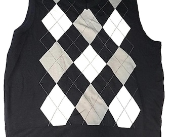 Blue Ocean Mens Argyle Sweater Vest Mens XL Black White Gray