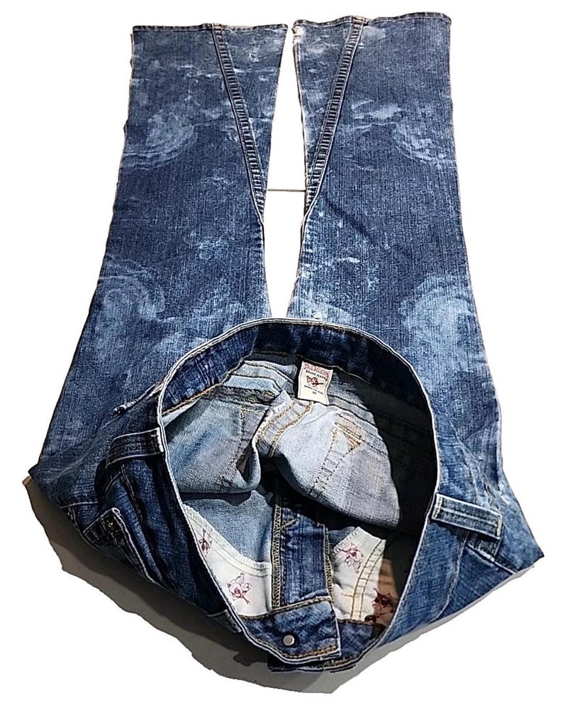 True Religion Joey Jeans Blue Distressed Flap Pocket Bell Bottom 30Wx34L image 9