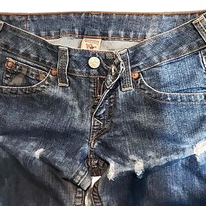 True Religion Joey Jeans Blue Distressed Flap Pocket Bell Bottom 30Wx34L image 17