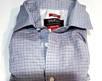 Kenneth Cole Awearness Blue Checkered Slim Fit Non Iron Shirt 17 32/33