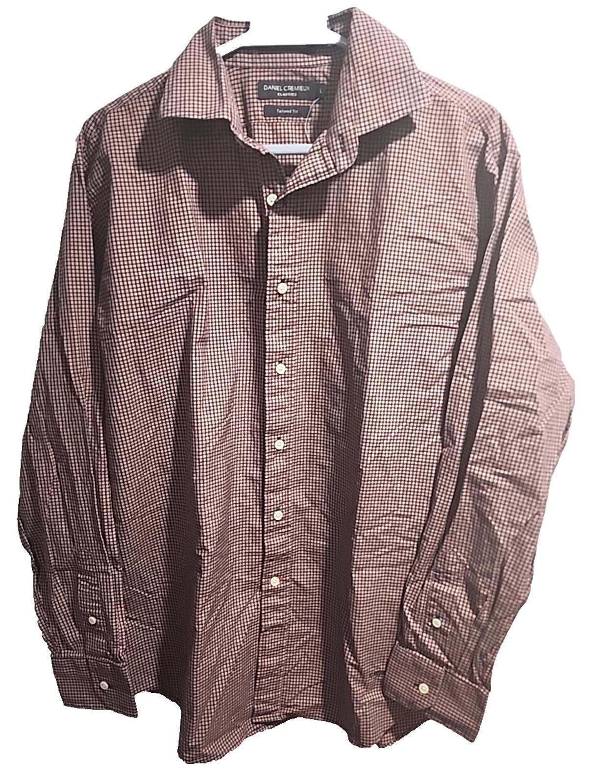 Daniel Cremieux Brownish Red Blue Checkered Button Collar Shirt LG Tailor Fit