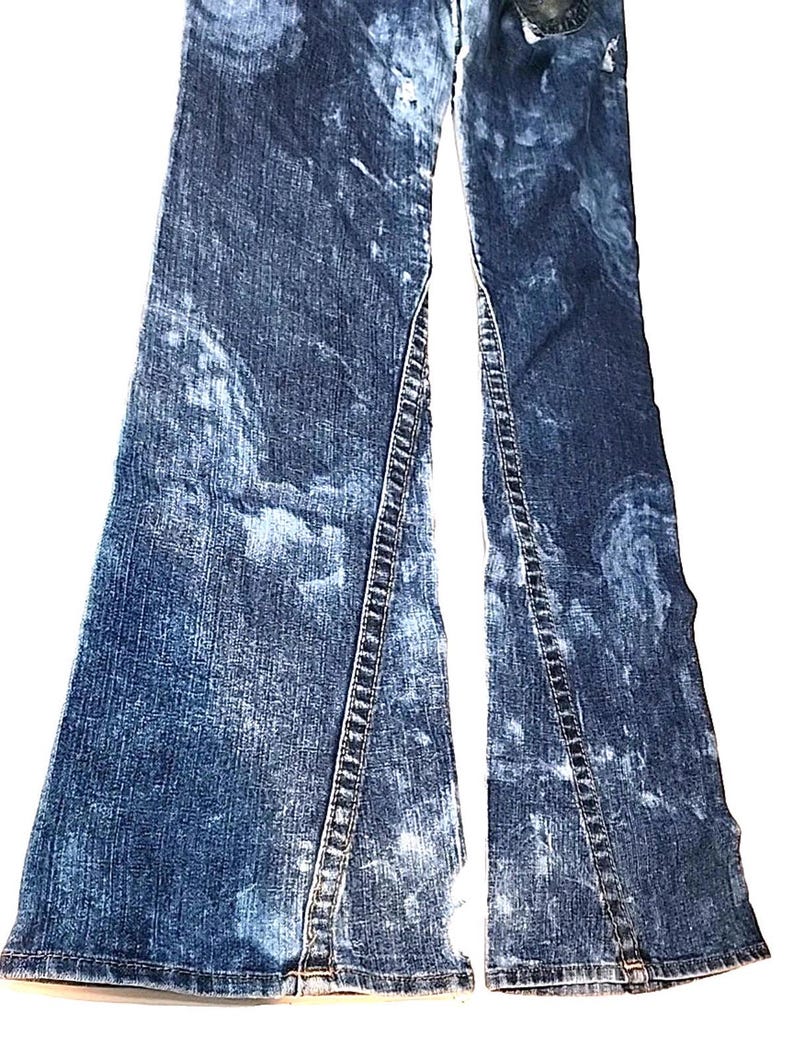 True Religion Joey Jeans Blue Distressed Flap Pocket Bell Bottom 30Wx34L image 5