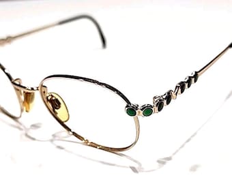 Gafas de vista Valentino V387 1047 Vintage Gold Metal Green 51-19 135 Italia con estuche