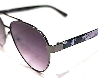 Vera Bradley Lauren Chrysanthemum Crush Gunmetal Gray Aviator Sunglasses AA