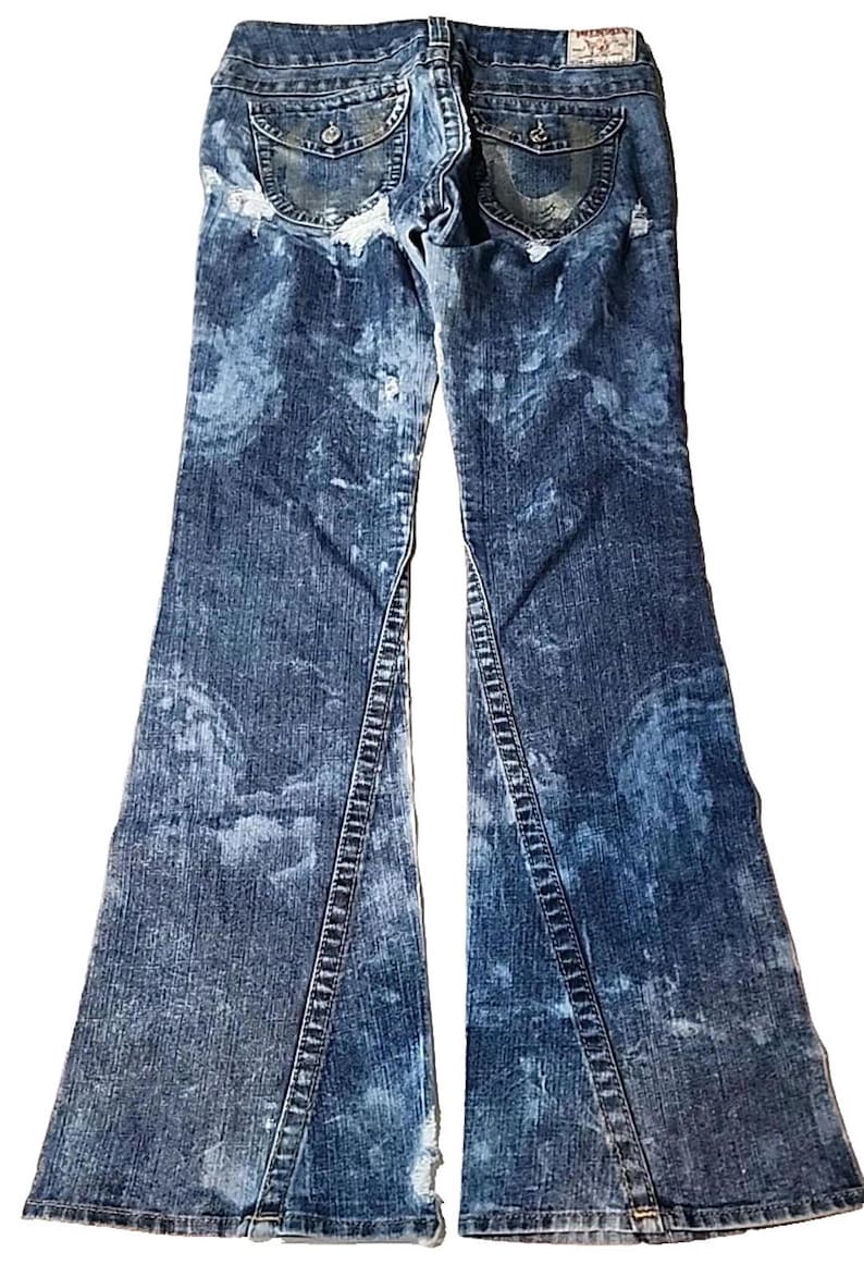 True Religion Joey Jeans Blue Distressed Flap Pocket Bell Bottom 30Wx34L image 3
