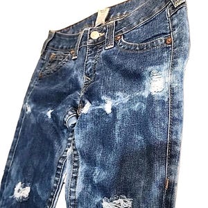 True Religion Joey Jeans Blue Distressed Flap Pocket Bell Bottom 30Wx34L image 14
