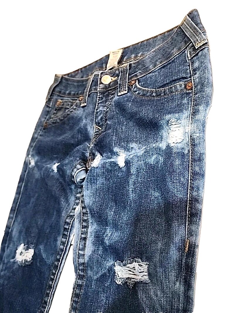 True Religion Joey Jeans Blue Distressed Flap Pocket Bell Bottom 30Wx34L image 14