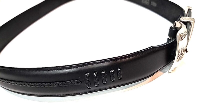 Brighton Vintage Onyx x5203 Black Braided Leather Belt Size 46 Buckle 1993 image 3