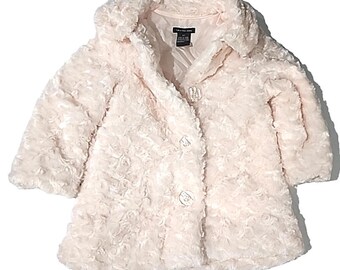 Calvin Klein Girls Pink Coat 3T Faux Fur Jacket Button Down Formal