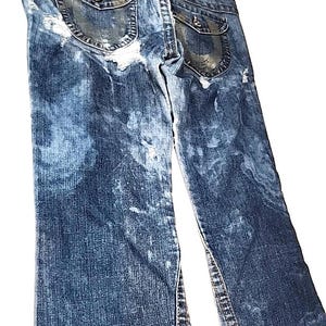 True Religion Joey Jeans Blue Distressed Flap Pocket Bell Bottom 30Wx34L image 6