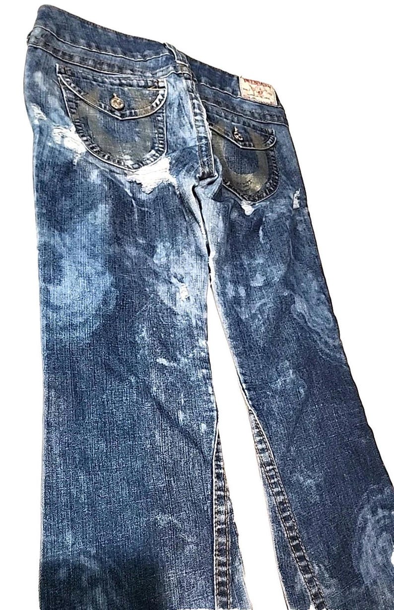 True Religion Joey Jeans Blue Distressed Flap Pocket Bell Bottom 30Wx34L image 6
