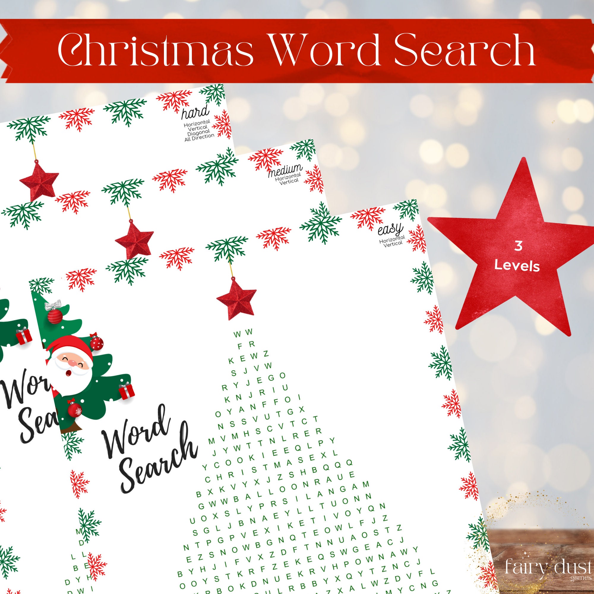 Christmas Word Game Set, Festive Word Search, Holiday Games for Family, Printable Christmas 
