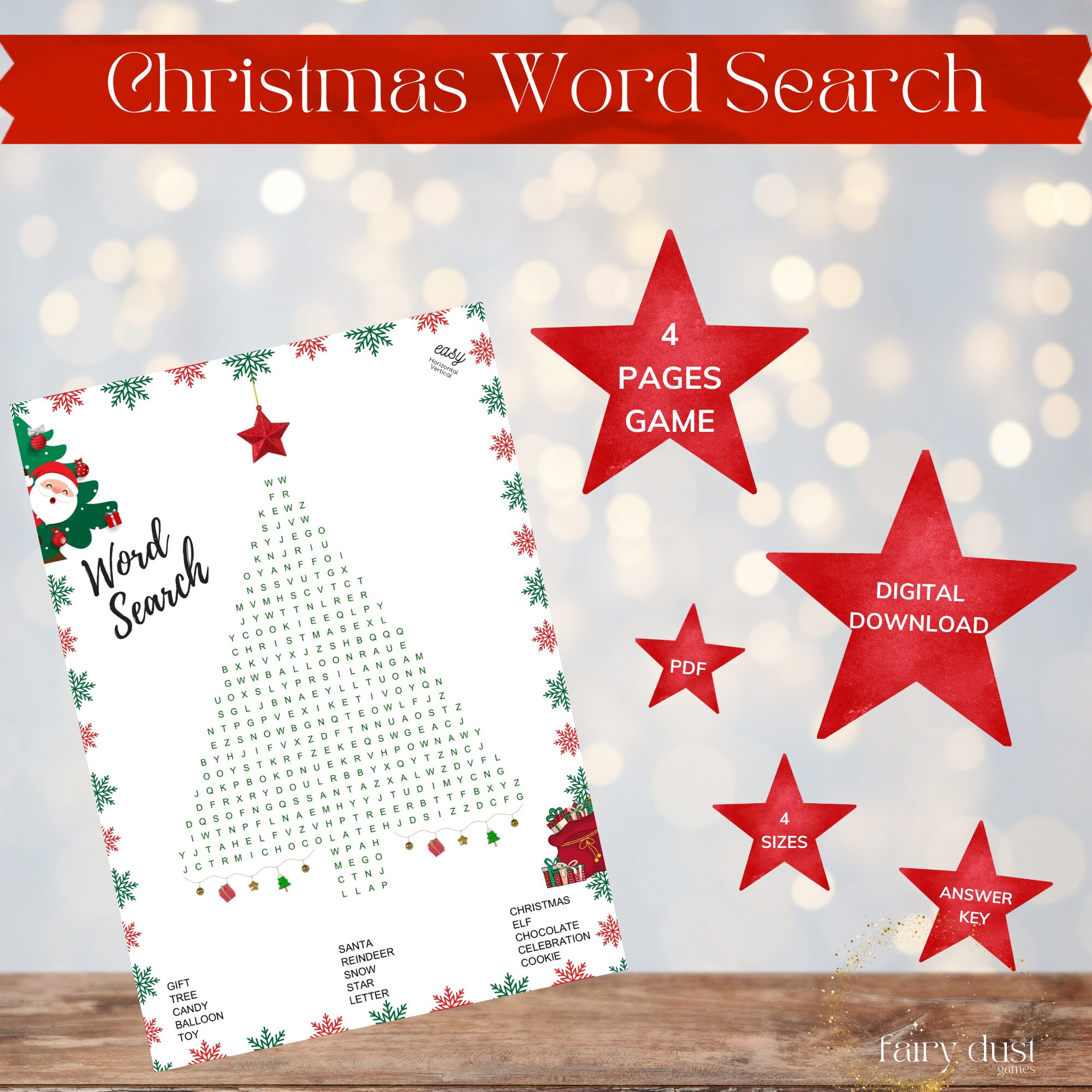 Christmas Word Game Set, Festive Word Search, Holiday Games for Family, Printable Christmas 
