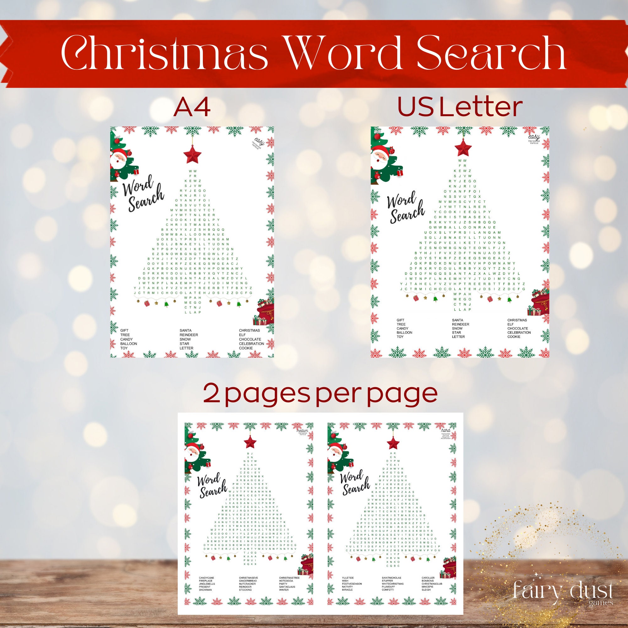 Christmas Word Game Set, Festive Word Search, Holiday Games for Family, Printable Christmas 