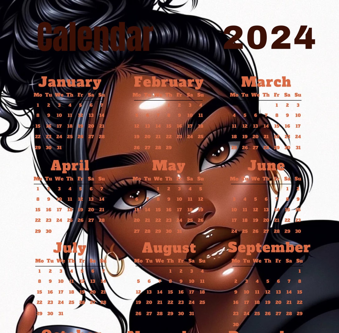 2024 DALLE Black Girl Calendar 8.5x11 Printable Download for Personal