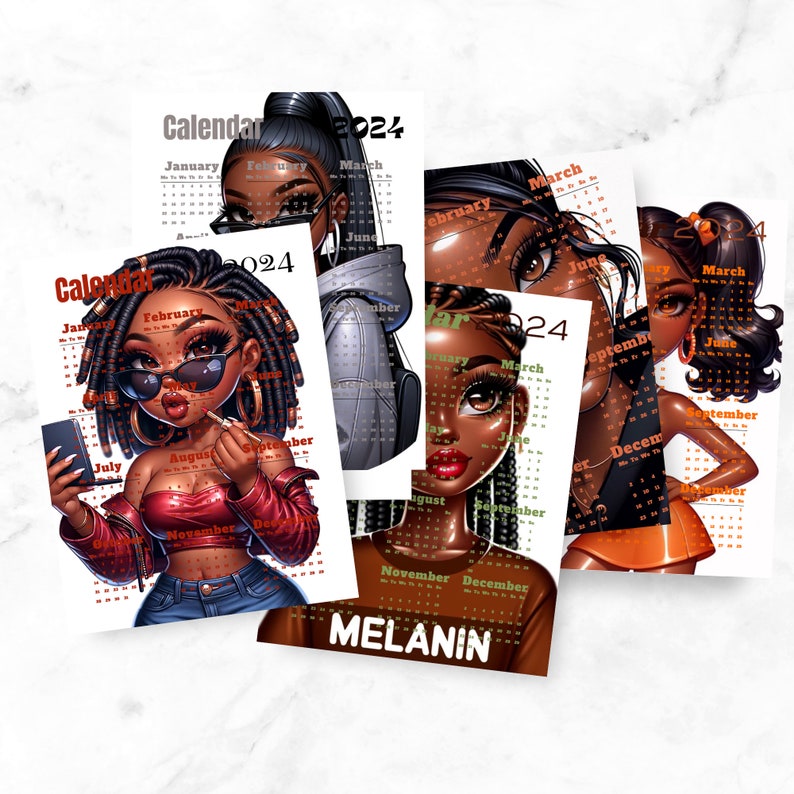 2024 DALLE Black Girl Calendar 8.5x11 PDF Printable Download for