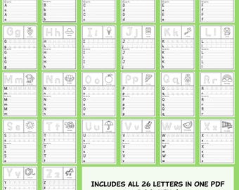 Alphabet Tracing Worksheets A-Z: Coloring Pictures, Preschool & Kindergarten (PDF)