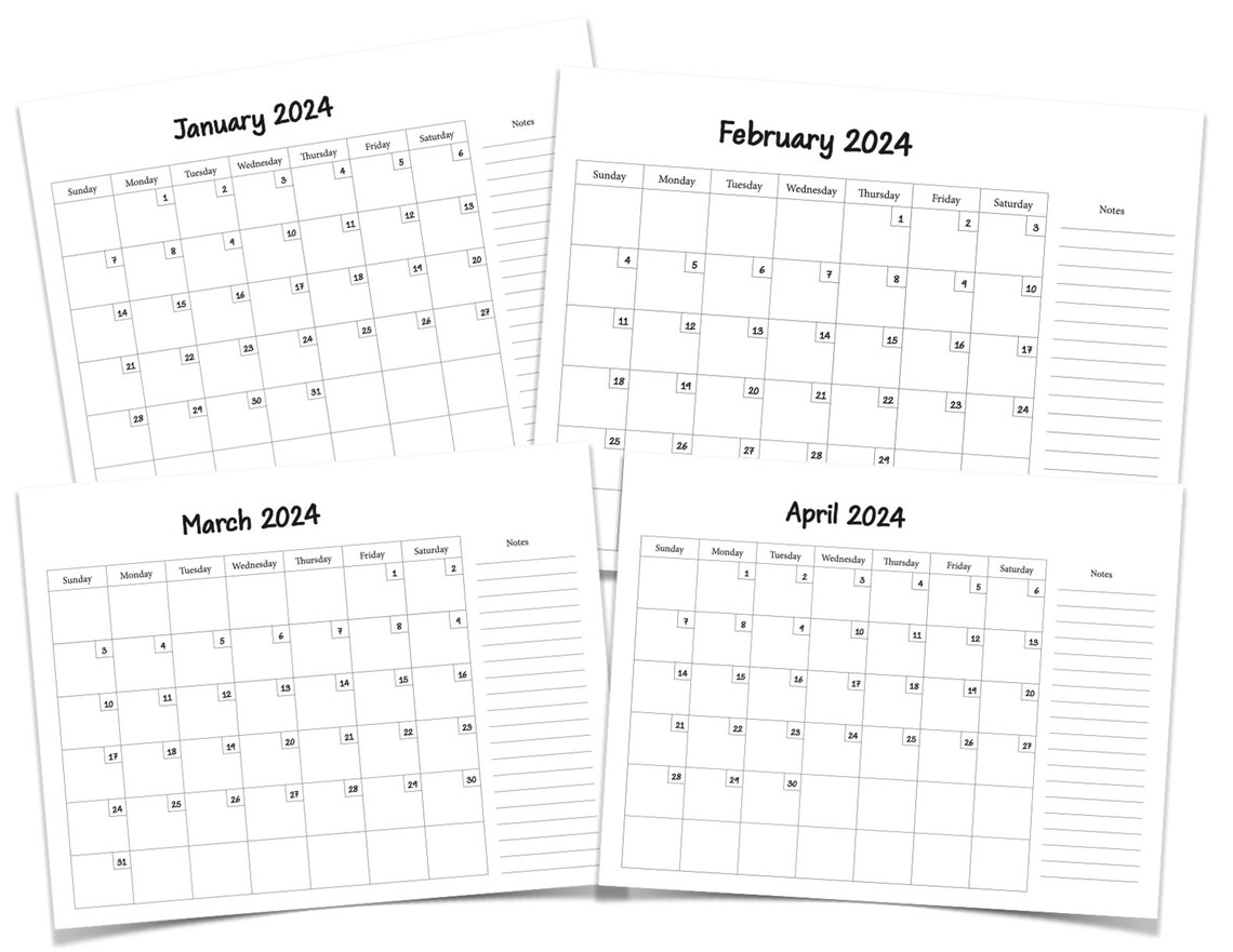 2024 12 month Printable Calendar Template 8 5x11 Digital Download Etsy 2024 12 month Printable Calendar Template 8 5x11 Digital Download Etsy