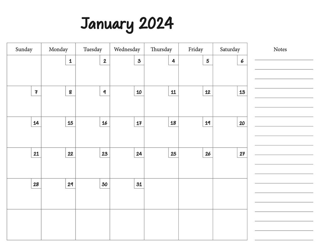 2024 12month Printable Calendar Template 8.5x11 Digital Download Etsy