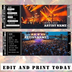 Editable Concert Ticket Canva Template, Printable Event Ticket, Concert Ticket Template, Custom Concert Ticket Gift, Ticket Template