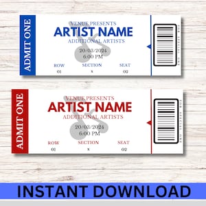 Concert Ticket Digital Download Template Fully Customizable for Print and Share Display Events and Shows for Memories