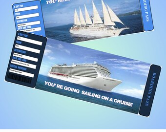 Cruise Boarding Pass Canva Editable Template, Cruise Surprise Vacation Gift Tickets, Vacation Trip, Travel Ticket Template