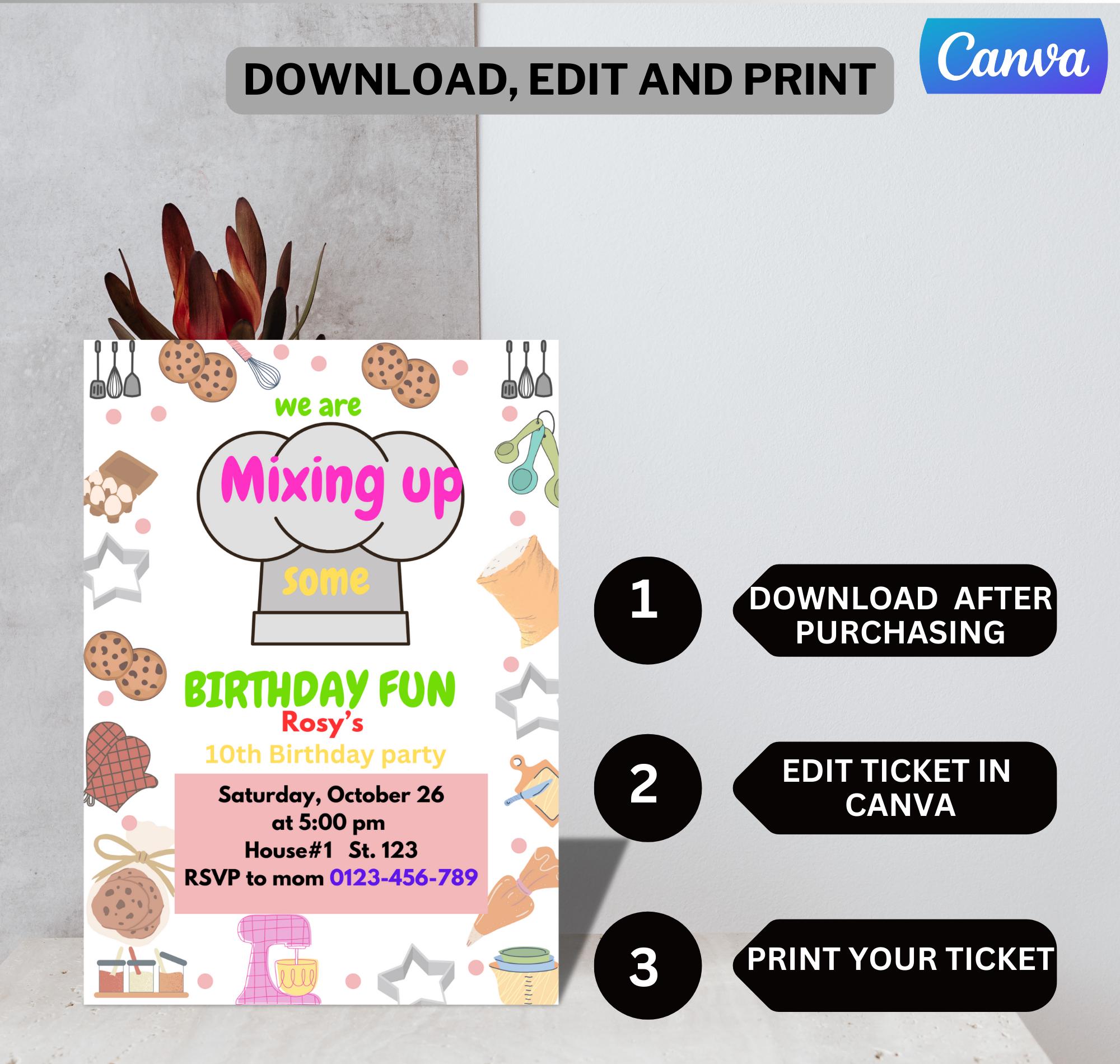 EDITABLE Baking Birthday Invitation, Kitchen Party Invite Template ...