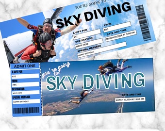 Editable SKYDIVING Surprise Reveal Ticket, Gift Voucher, Editable Event Ticket Template, SKYDIVE Experience, Downloadable, Customizable
