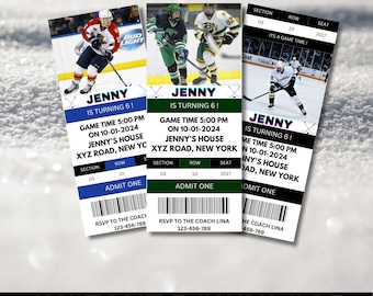 Hockey Ticket Birthday Invitation Printable Template, Editable Birthday Invitation, Hockey Themed Birthday Party, Birthday Invitation