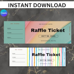 Bearbeitbares Raffle Ticket, anpassbares Raffle Ticket, Event-Verlosungsticket, Überraschungsraffle, Firmenraffleticket, Canva bearbeitbare Vorlage