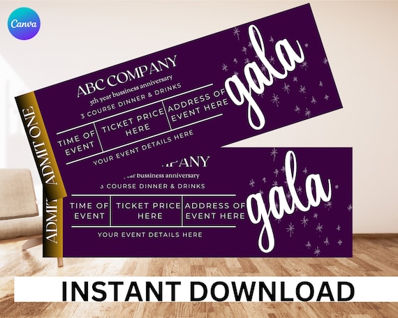 Gala Ticket Edit Yourself Template, Admit One Printable Digital Download, Ticket Invitation Event Tickets DIY Ticket