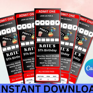 Editable Movie Ticket Birthday Invitation, Movie Party Ticket, Movie Night Invitation, Movie Birthday Party Invitation, Movie Ticket