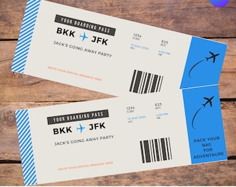 Plantilla de Canva de tarjeta de embarque editable, tarjeta de embarque para viaje sorpresa, boleto de avión imprimible, descarga digital de boleto de embarque DIY