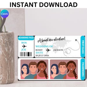 Flight Travel Photo booth Plane Ticket Template frame theme  , Customise name & detail PNG file