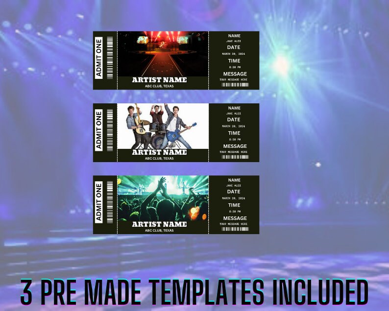 Editable Concert Ticket Template, DIY Event Ticket, Custom Concert ...
