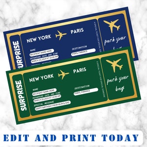 Editable Surprise Trip Ticket, Surprise Boarding Coupon Pass, Event Ticket, Gift Printable, Instant Download, Boarding Pass Canva Template