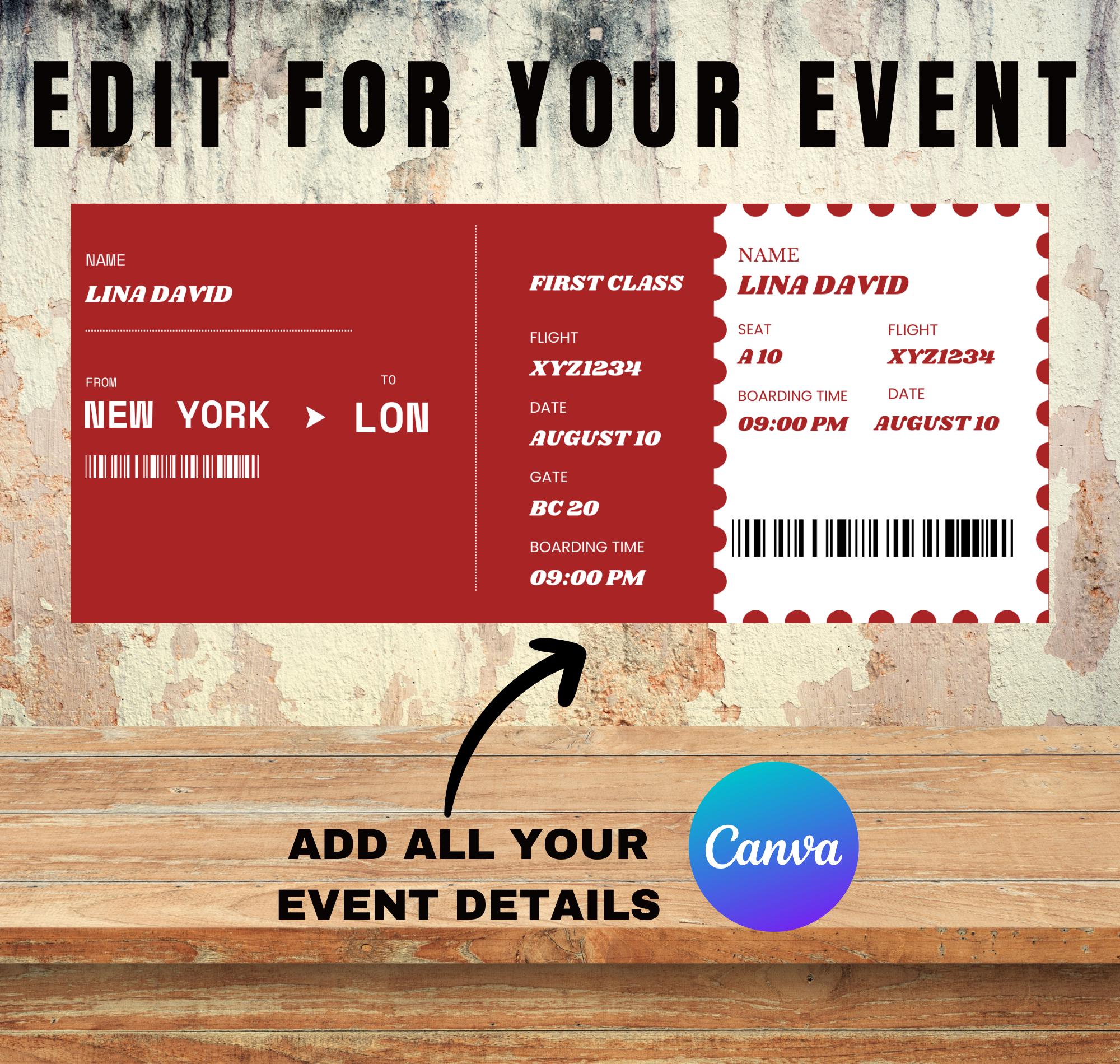 Printable Boarding Pass Gift Template Boarding Pass Surprise Trip