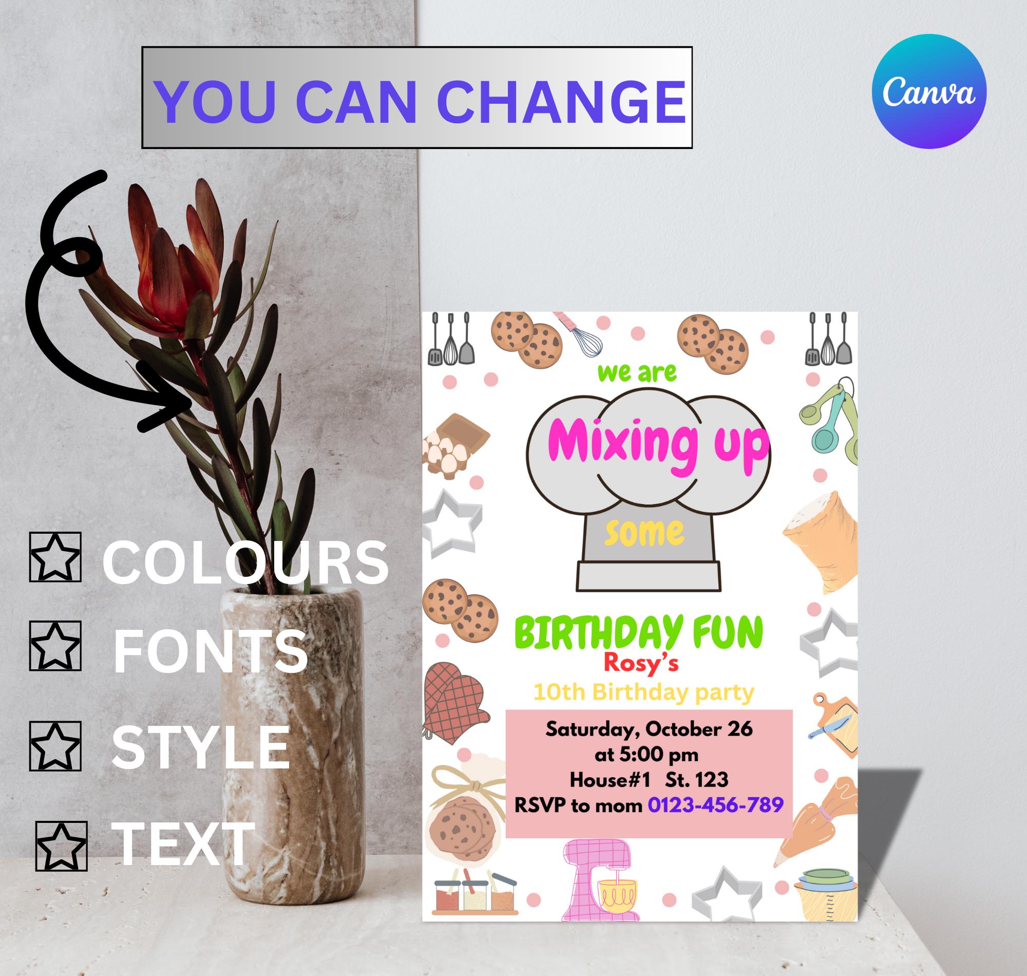 EDITABLE Baking Birthday Invitation, Kitchen Party Invite Template ...