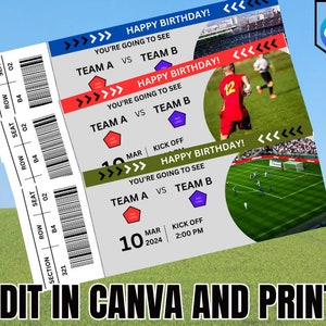 Fußball Ticket Geburtstagsgeschenk, bearbeitbares Fußball Ticket Geschenk - Perfekte Möglichkeit, digitale Fußballkarten zu verschenken!
