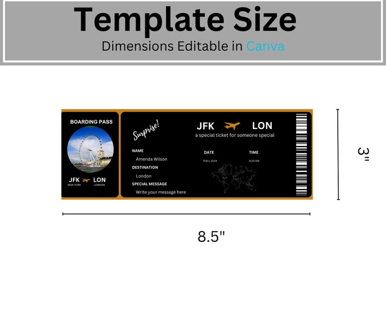 Editable Boarding Pass Template, Printable Airline Ticket, Canva ...